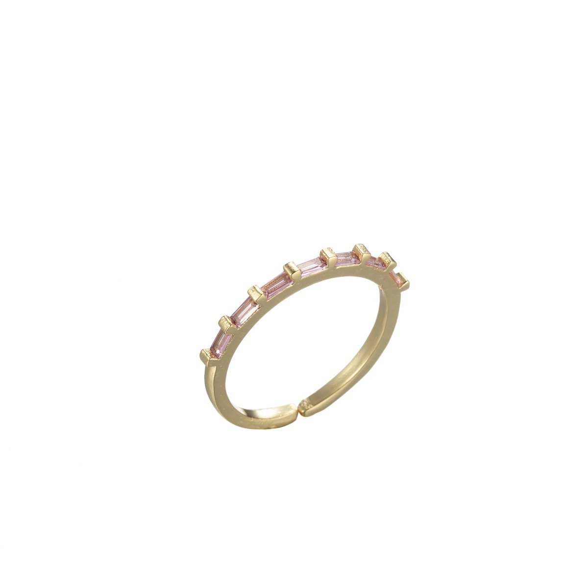 Dainty Baguette Open Ring Cubic Zirconia Gold Ring Clear Green Pink Stone