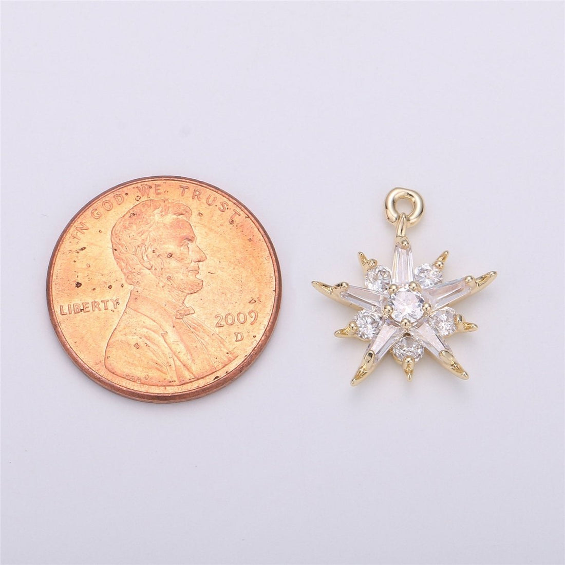 Dainty Baguette Star flower Pendant Charm Pave Snowflake Charm in 14k Gold Filled Charm for Necklace Bracelet Earring Jewelry Making Supply C-522