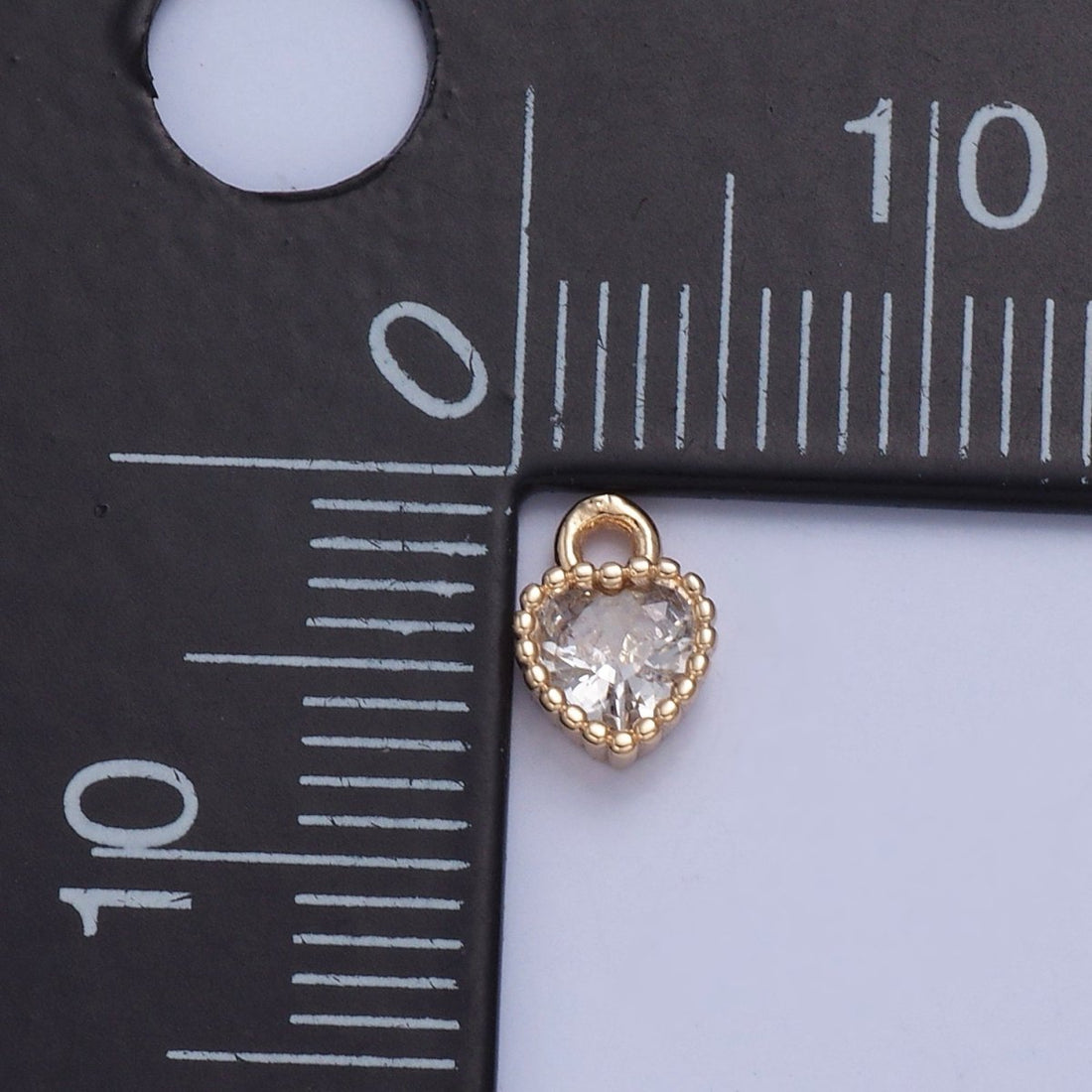 Dainty Beaded Heart Clear Cubic Zirconia CZ Charm For Jewelry Making X-027