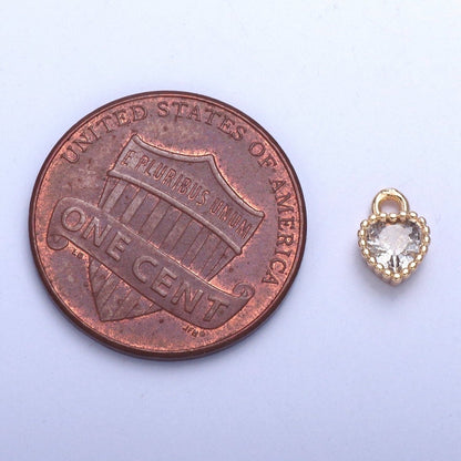 Dainty Beaded Heart Clear Cubic Zirconia CZ Charm For Jewelry Making X-027