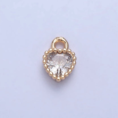 Dainty Beaded Heart Clear Cubic Zirconia CZ Charm For Jewelry Making X-027