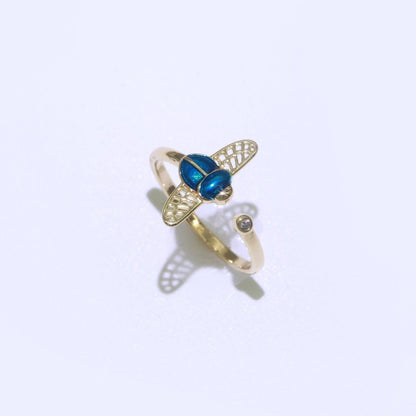 Dainty Bee Ring 18K Gold Filled Ring Open Adjustable Ring Animal Insect Cz Simple Stacking Jewelry O-438