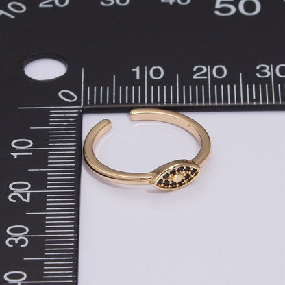 Dainty Black Evil Eye Stacking Ring, Gold Minimalist Ring, Simple Open Ring, Thin Adjustable Ring, Amulet Jewelry Delicate Ring, Gift for her S-249