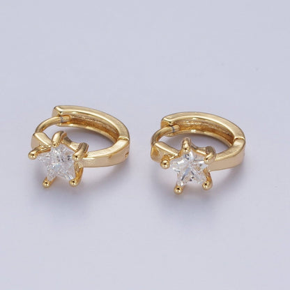 Dainty Celestial Star Cubic Zirconia Gold 12mm Huggie Hoop Earrings Q-161