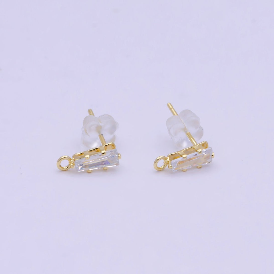 Dainty Clear Baguette Cubic Zirconia Open Loop Gold Stud Earrings L-847