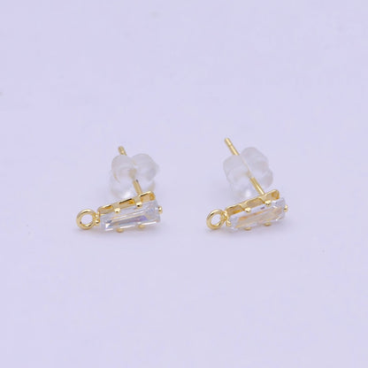 Dainty Clear Baguette Cubic Zirconia Open Loop Gold Stud Earrings L-847