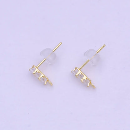 Dainty Clear Baguette Cubic Zirconia Open Loop Gold Stud Earrings L-847