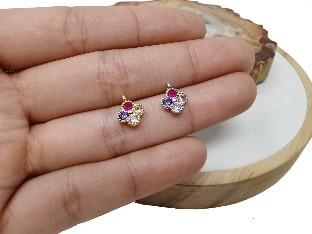 Dainty Clover Charm Multi Color Cubic Charm for Bracelet Earring Necklace Component 11x9mm in Gold / Silver, C-767