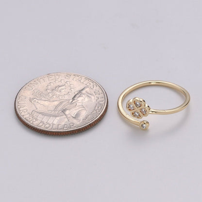 Dainty clover Ring Gold Quatrefoil CZ stackable ring Gold Small floral Minimalist Ring gift for her Open Adjustable Ring for Christmas R-110