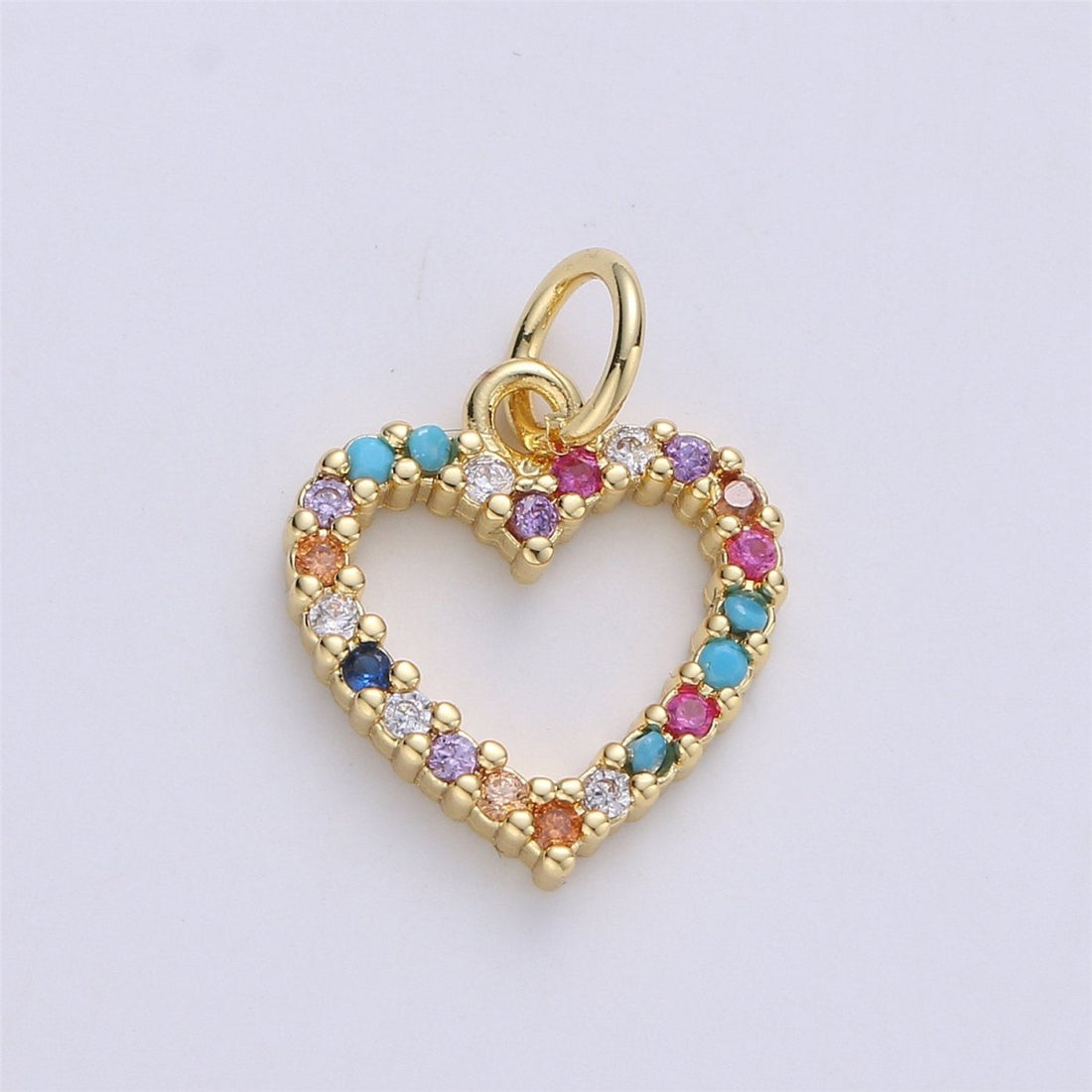 Dainty Colorful Micro Pave Heart Charm, Cubic Heart Shape Charm Gold Love Charm 17mm x 12mm for bracelet necklace earring charm E-517