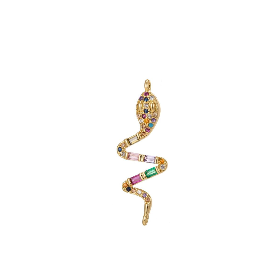 Dainty Colorful Micro Pave Snake Charm, Cubic Snake Charm Gold Filled Serpent Charm Animal Charm for Necklace, Earring, Bracelet Component F-313