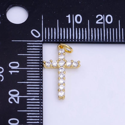 Dainty Cross Charm Pendant 14k Gold Filled CZ Micro Pave Small Silver Cross Charm Religious Jewelry Making Necklace Cubic Zirconia 24x11.5mm M-367