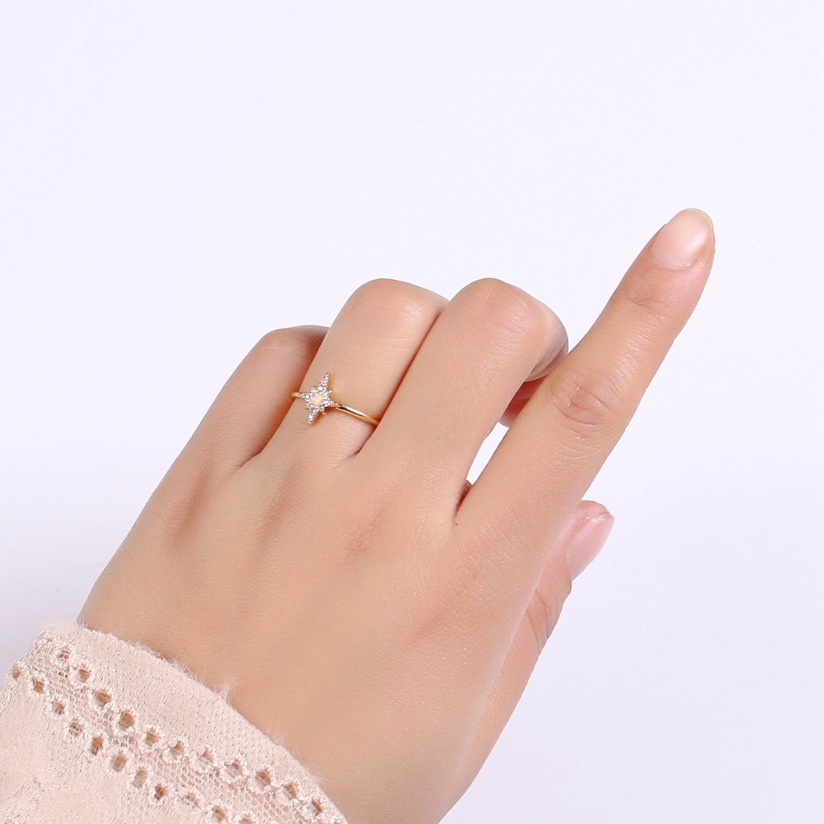 Dainty Crystal Compass Gold Filled Adjustable Ring R-248