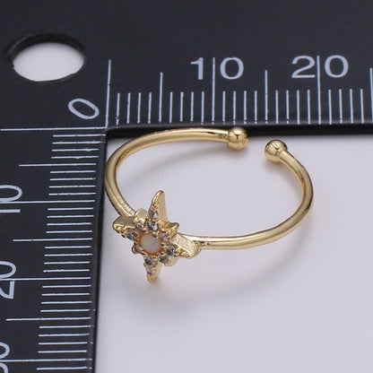Dainty Crystal Compass Gold Filled Adjustable Ring R-248