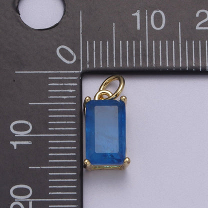 Dainty Cubic AB, Yellow, Blue, Teal, Green, Pink, Red 24k Gold Filled Solitaire Micro Pave Pendant Rectangle Emerald Diamond Cut Square Cz Stone Pendant for Birthstone Add on Charm C-707,C-712,C-713,C-716,C-743,C-773~C-779