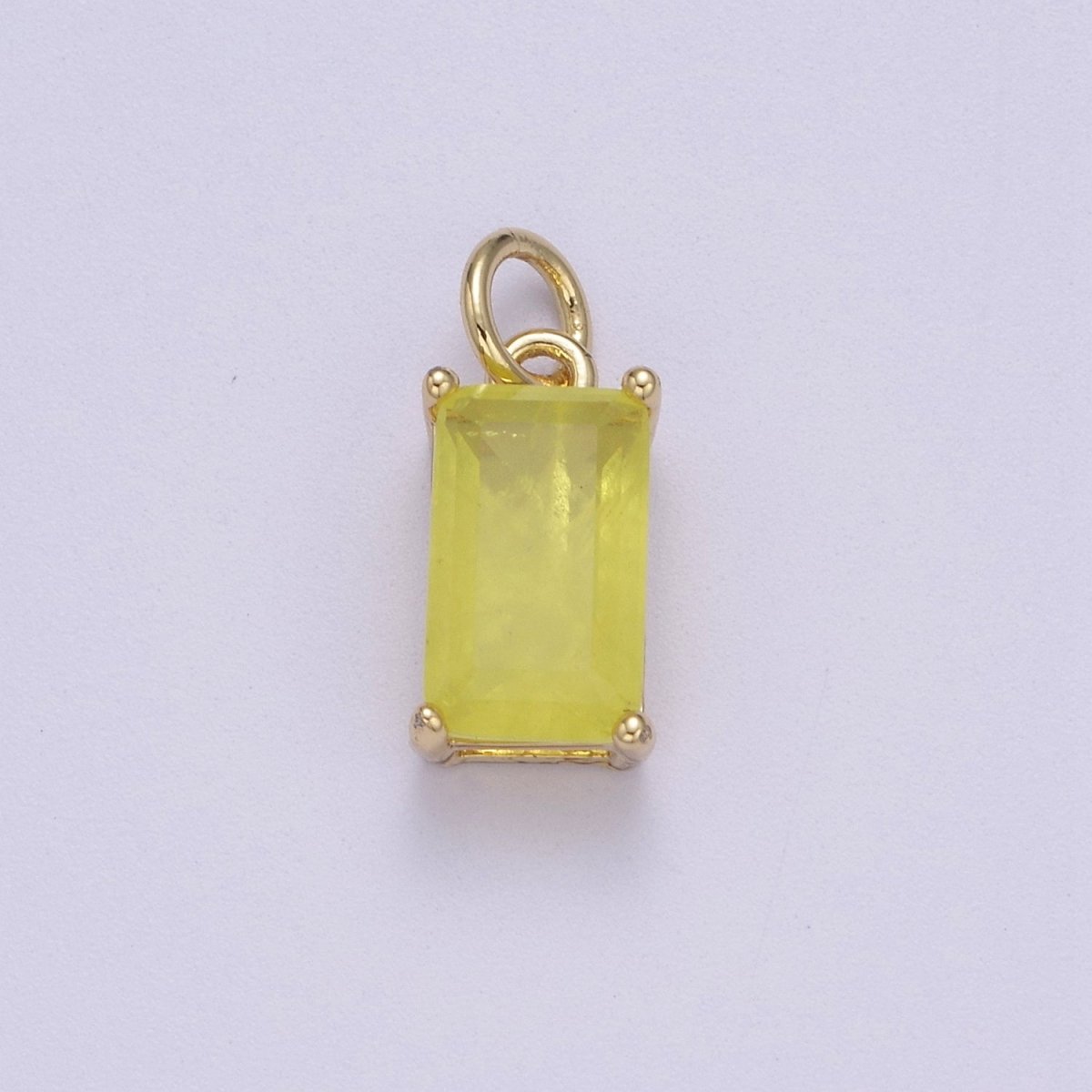 Dainty Cubic AB, Yellow, Blue, Teal, Green, Pink, Red 24k Gold Filled Solitaire Micro Pave Pendant Rectangle Emerald Diamond Cut Square Cz Stone Pendant for Birthstone Add on Charm C-707,C-712,C-713,C-716,C-743,C-773~C-779