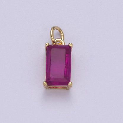 Dainty Cubic AB, Yellow, Blue, Teal, Green, Pink, Red 24k Gold Filled Solitaire Micro Pave Pendant Rectangle Emerald Diamond Cut Square Cz Stone Pendant for Birthstone Add on Charm C-707,C-712,C-713,C-716,C-743,C-773~C-779
