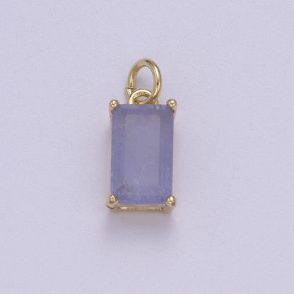 Dainty Cubic AB, Yellow, Blue, Teal, Green, Pink, Red 24k Gold Filled Solitaire Micro Pave Pendant Rectangle Emerald Diamond Cut Square Cz Stone Pendant for Birthstone Add on Charm C-707,C-712,C-713,C-716,C-743,C-773~C-779
