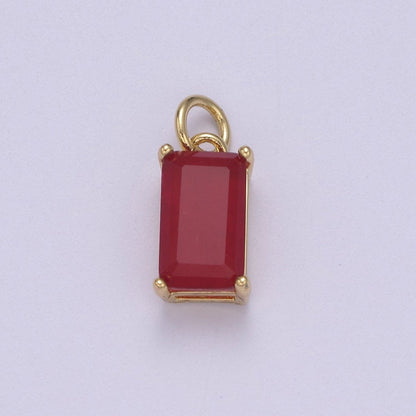 Dainty Cubic AB, Yellow, Blue, Teal, Green, Pink, Red 24k Gold Filled Solitaire Micro Pave Pendant Rectangle Emerald Diamond Cut Square Cz Stone Pendant for Birthstone Add on Charm C-707,C-712,C-713,C-716,C-743,C-773~C-779