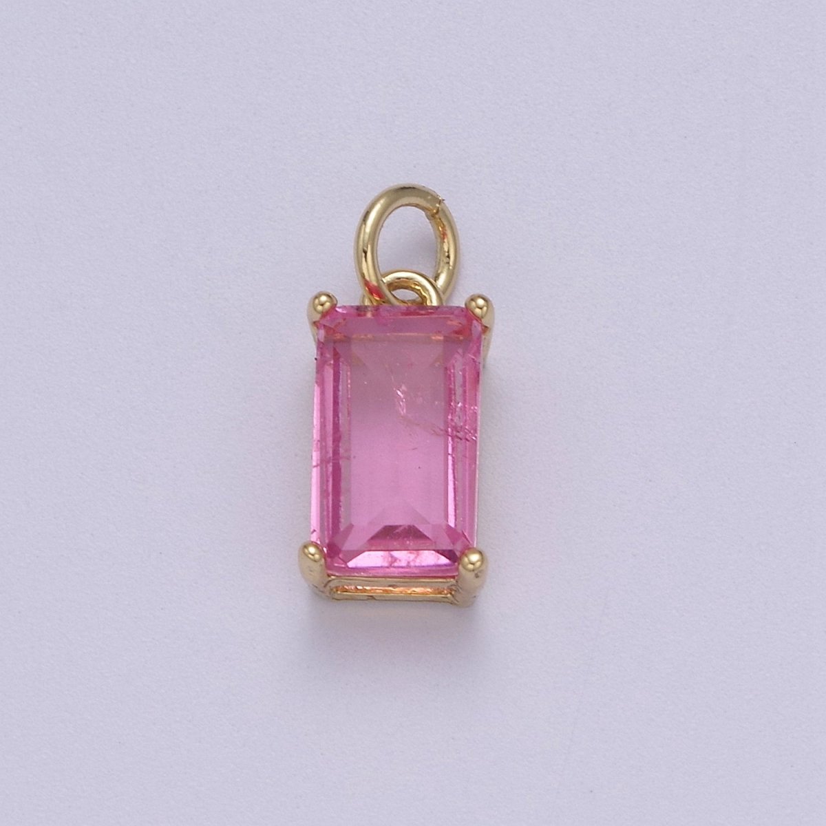 Dainty Cubic AB, Yellow, Blue, Teal, Green, Pink, Red 24k Gold Filled Solitaire Micro Pave Pendant Rectangle Emerald Diamond Cut Square Cz Stone Pendant for Birthstone Add on Charm C-707,C-712,C-713,C-716,C-743,C-773~C-779