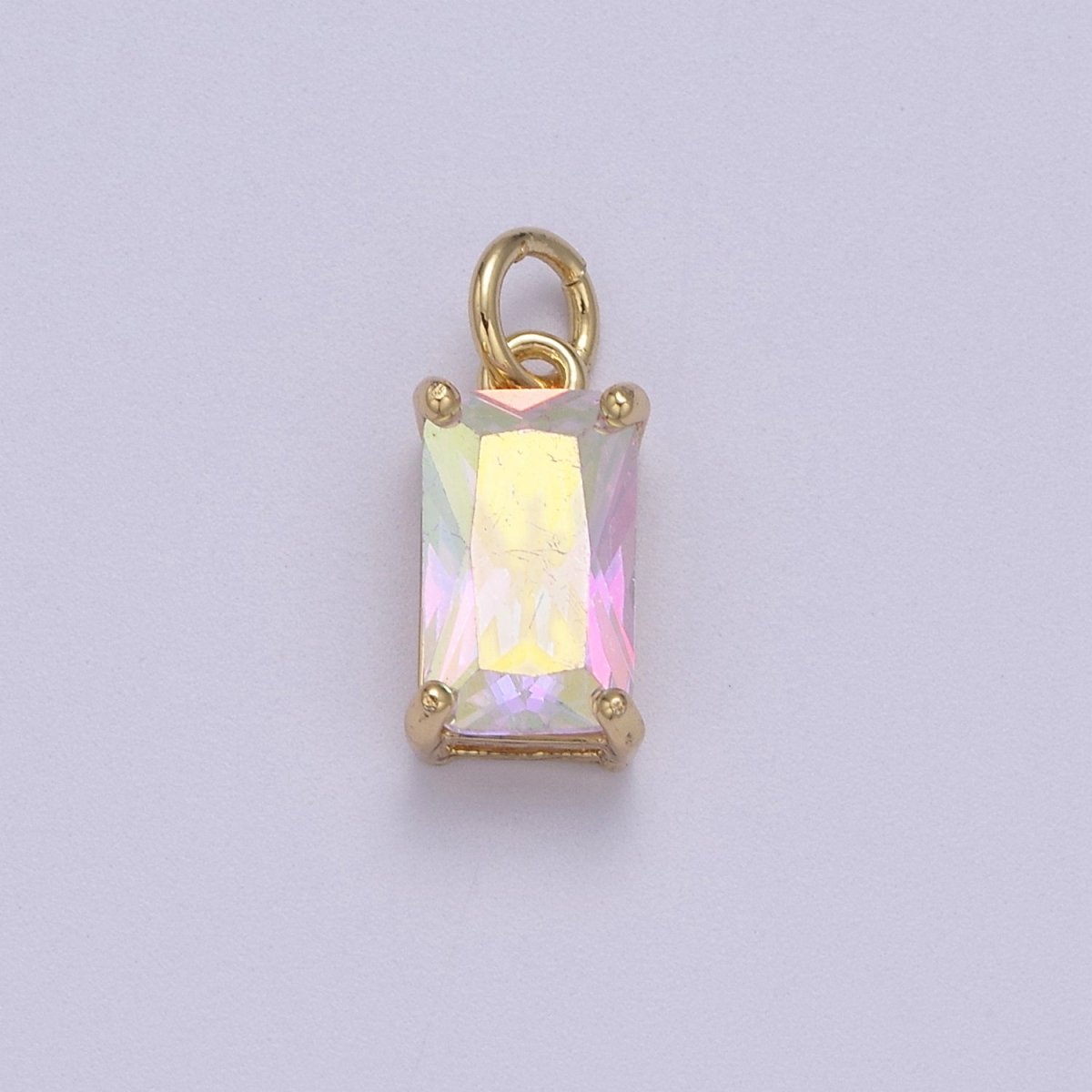 Dainty Cubic AB, Yellow, Blue, Teal, Green, Pink, Red 24k Gold Filled Solitaire Micro Pave Pendant Rectangle Emerald Diamond Cut Square Cz Stone Pendant for Birthstone Add on Charm C-707,C-712,C-713,C-716,C-743,C-773~C-779
