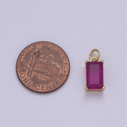 Dainty Cubic AB, Yellow, Blue, Teal, Green, Pink, Red 24k Gold Filled Solitaire Micro Pave Pendant Rectangle Emerald Diamond Cut Square Cz Stone Pendant for Birthstone Add on Charm C-707,C-712,C-713,C-716,C-743,C-773~C-779