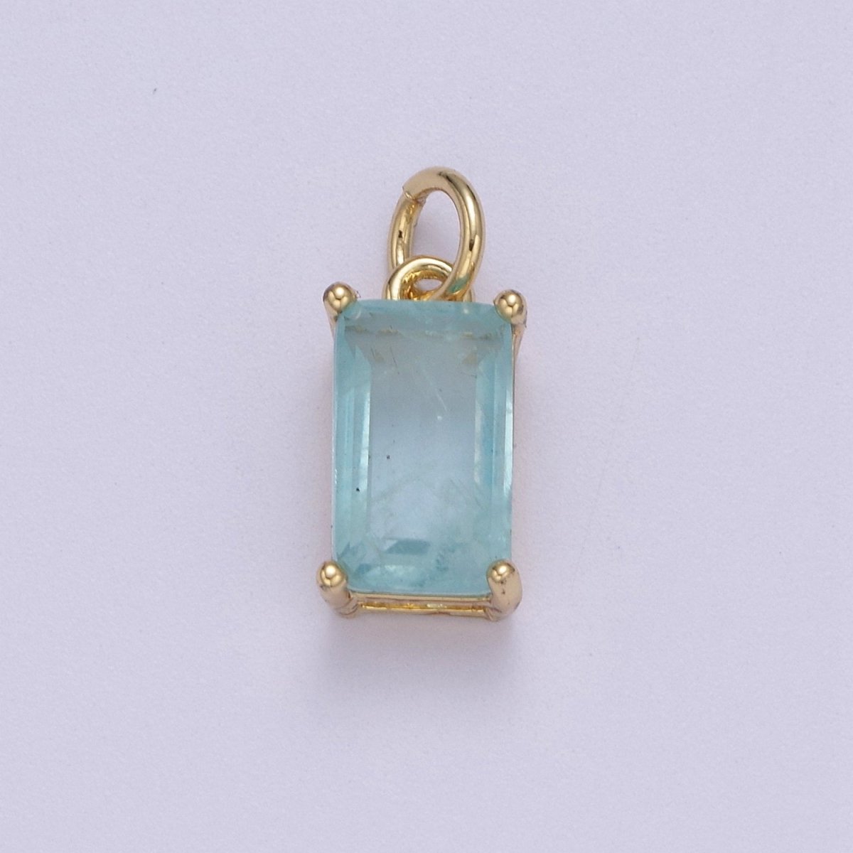 Dainty Cubic AB, Yellow, Blue, Teal, Green, Pink, Red 24k Gold Filled Solitaire Micro Pave Pendant Rectangle Emerald Diamond Cut Square Cz Stone Pendant for Birthstone Add on Charm C-707,C-712,C-713,C-716,C-743,C-773~C-779