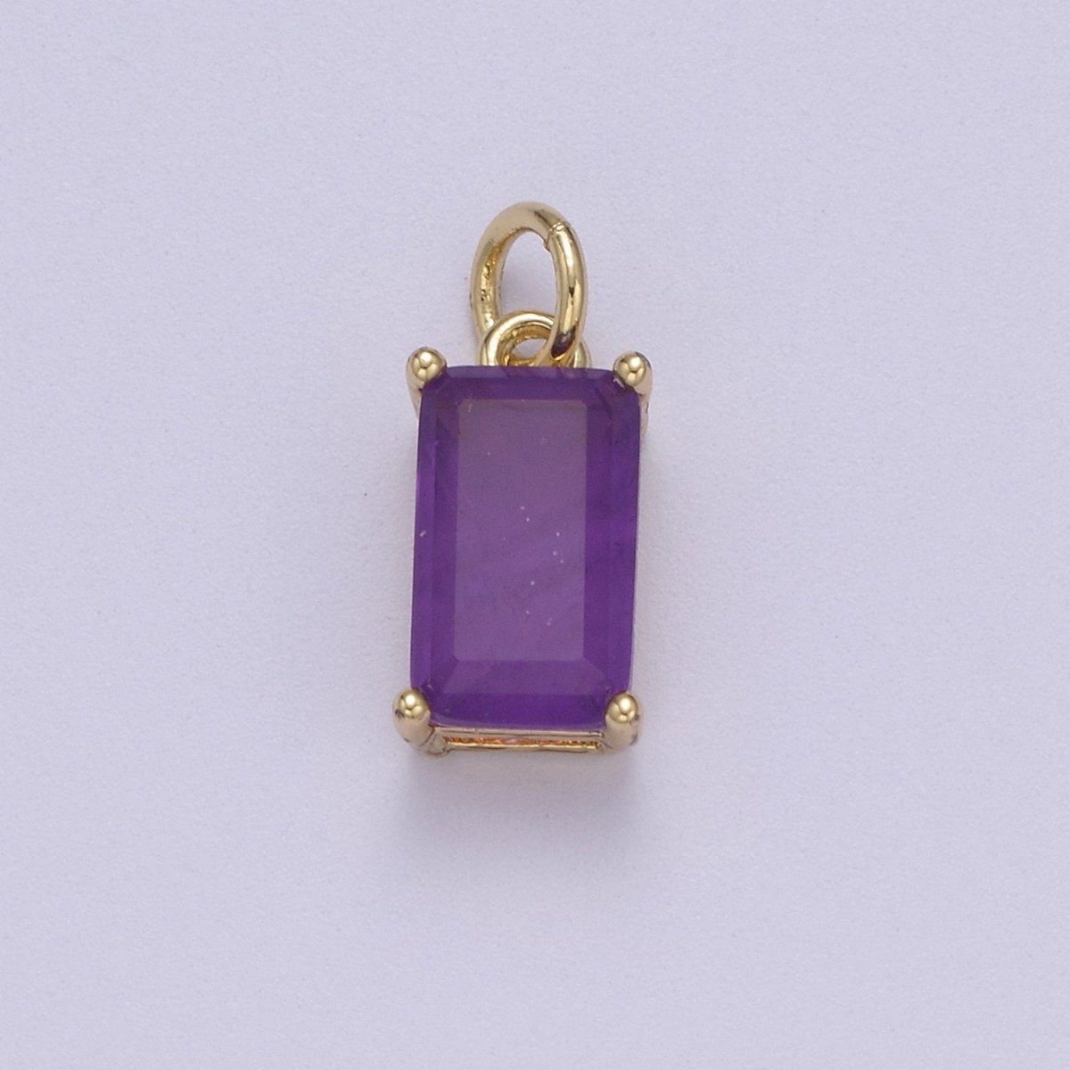 Dainty Cubic AB, Yellow, Blue, Teal, Green, Pink, Red 24k Gold Filled Solitaire Micro Pave Pendant Rectangle Emerald Diamond Cut Square Cz Stone Pendant for Birthstone Add on Charm C-707,C-712,C-713,C-716,C-743,C-773~C-779