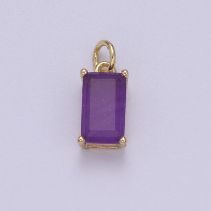 Dainty Cubic AB, Yellow, Blue, Teal, Green, Pink, Red 24k Gold Filled Solitaire Micro Pave Pendant Rectangle Emerald Diamond Cut Square Cz Stone Pendant for Birthstone Add on Charm C-707,C-712,C-713,C-716,C-743,C-773~C-779