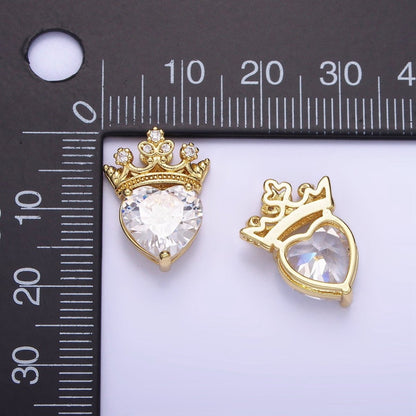 Dainty Cubic Heart Bead with Clear CZ Crown Bead Spacer for Bracelet AA1190