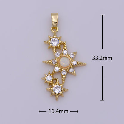 Dainty Cubic Opal Stone Gold Filled North Star Charm Necklace Starburst Charm Necklace, Earring Bracelet Component N-499 N-500