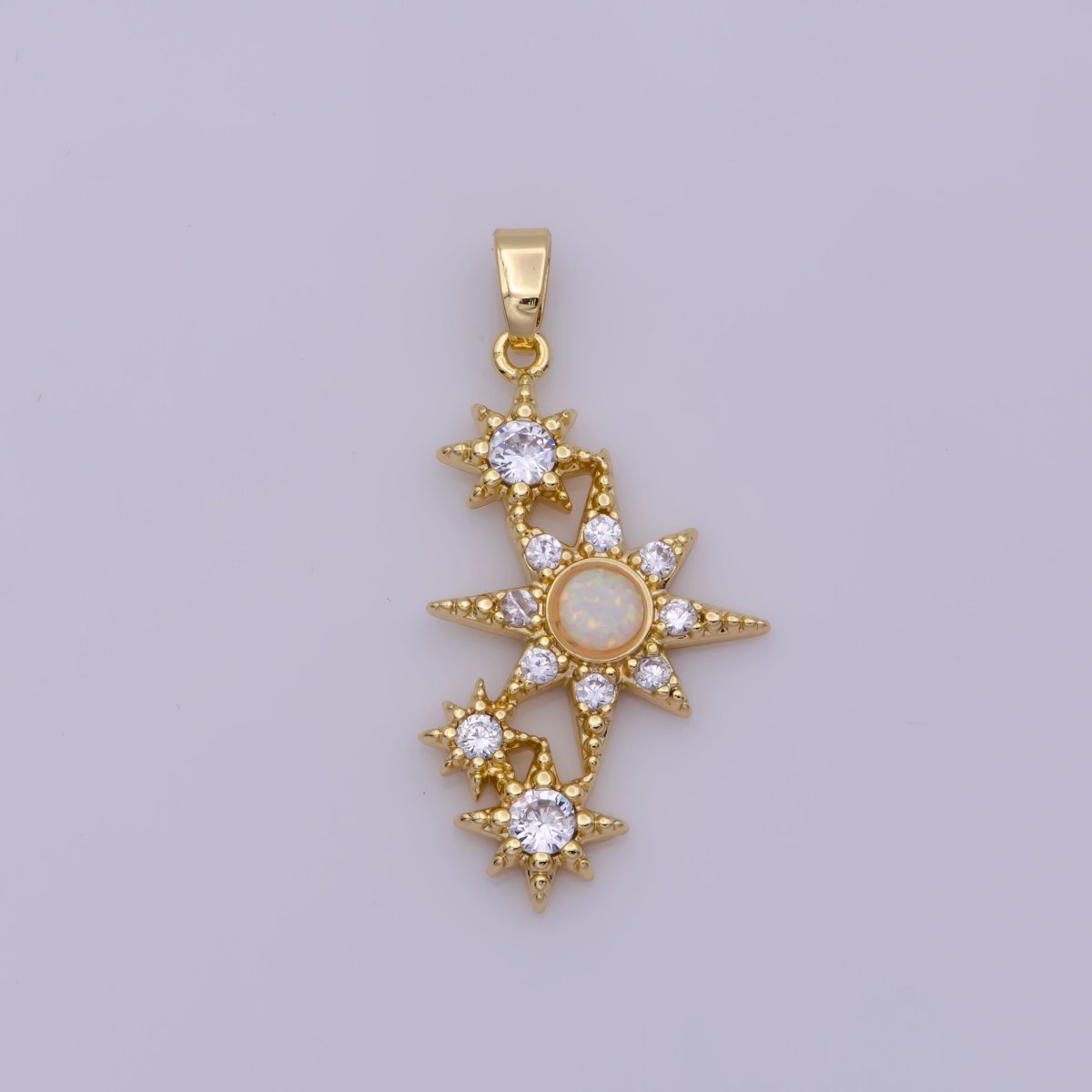 Dainty Cubic Opal Stone Gold Filled North Star Charm Necklace Starburst Charm Necklace, Earring Bracelet Component N-499 N-500