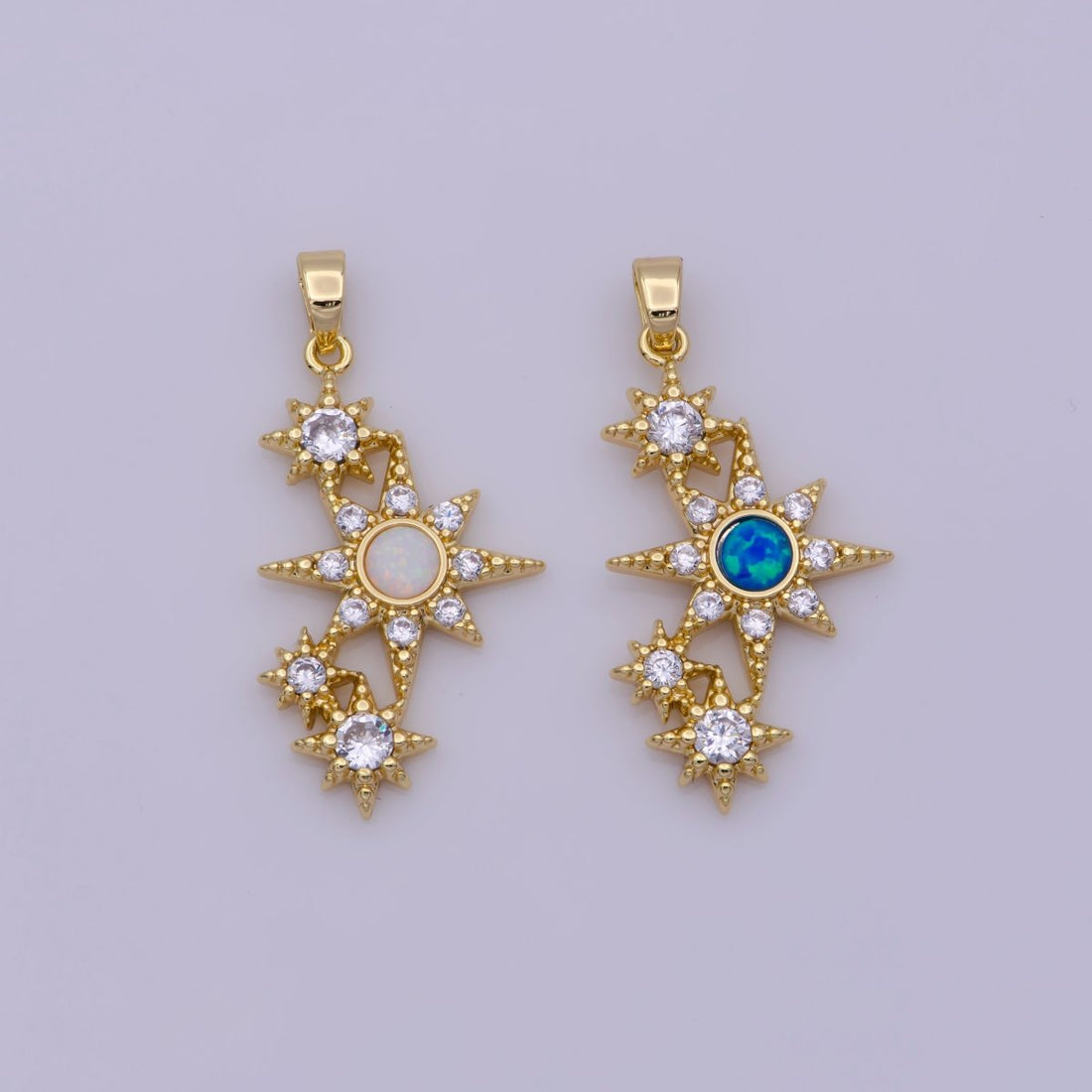 Dainty Cubic Opal Stone Gold Filled North Star Charm Necklace Starburst Charm Necklace, Earring Bracelet Component N-499 N-500