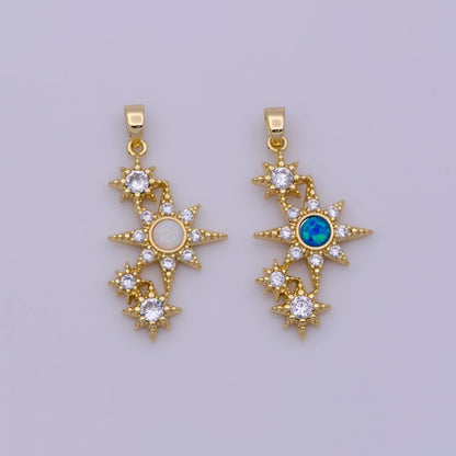 Dainty Cubic Opal Stone Gold Filled North Star Charm Necklace Starburst Charm Necklace, Earring Bracelet Component N-499 N-500