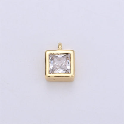 14K Gold Filled Clear CZ Square Cube Charm | C677