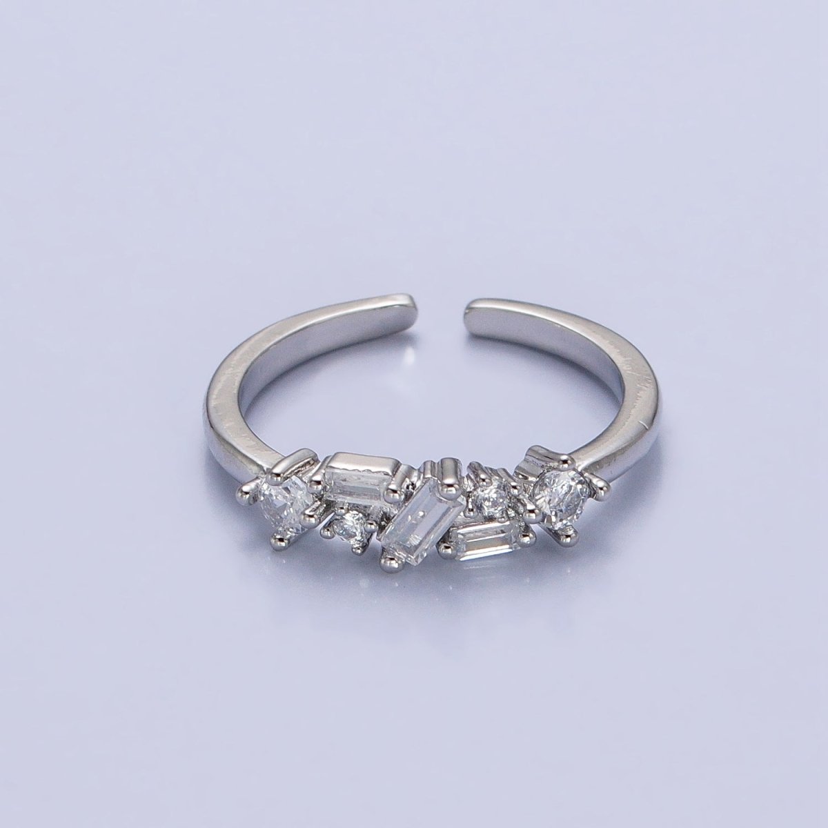 Dainty CZ Baguette Cluster Ring Daily Minimalist Jewelry Open Adjustable Ring O-1942~O-1949