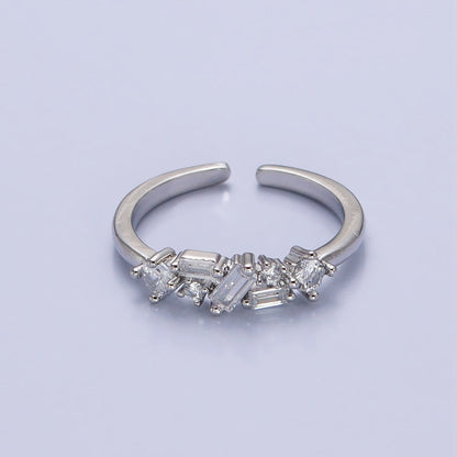 Dainty CZ Baguette Cluster Ring Daily Minimalist Jewelry Open Adjustable Ring O-1942~O-1949