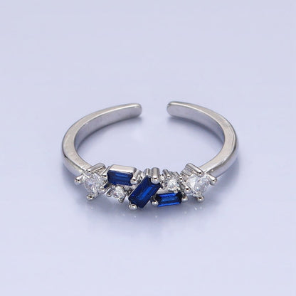 Dainty CZ Baguette Cluster Ring Daily Minimalist Jewelry Open Adjustable Ring O-1942~O-1949