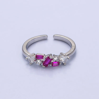 Dainty CZ Baguette Cluster Ring Daily Minimalist Jewelry Open Adjustable Ring O-1942~O-1949