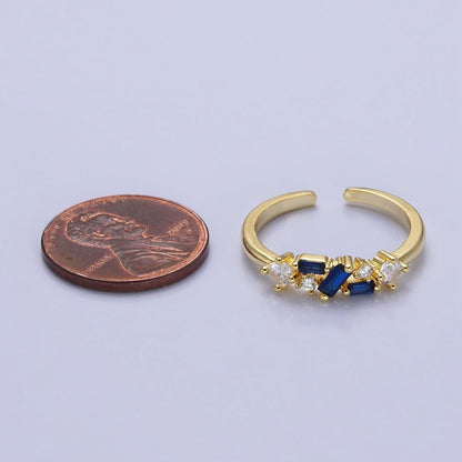 Dainty CZ Baguette Cluster Ring Daily Minimalist Jewelry Open Adjustable Ring O-1942~O-1949