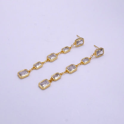 Dainty cz Bezel Emerald Cut Moissanite Stud Earring Drop Dangle Earring 16K Gold Filled Earring V-186
