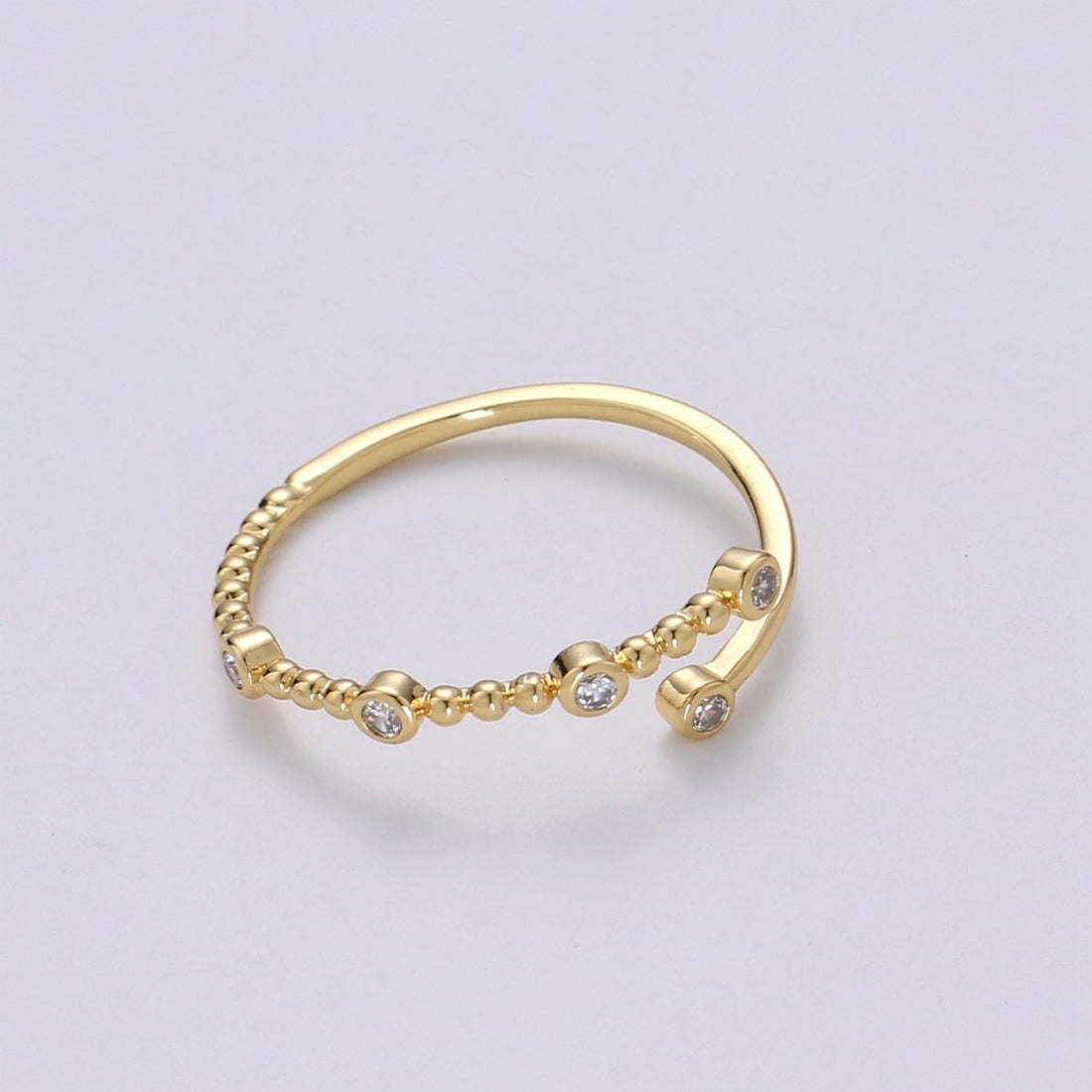 Dainty Cz Circle Bubble Chain Ring Round Open Cuff Ring Open Adjustable Gold Ring R-132