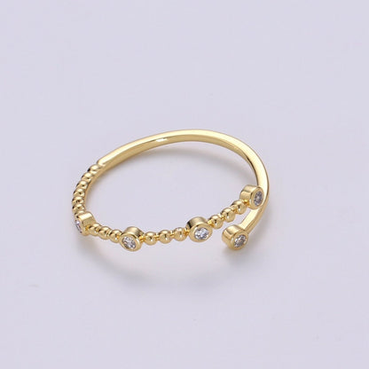Dainty Cz Circle Bubble Chain Ring Round Open Cuff Ring Open Adjustable Gold Ring R-132