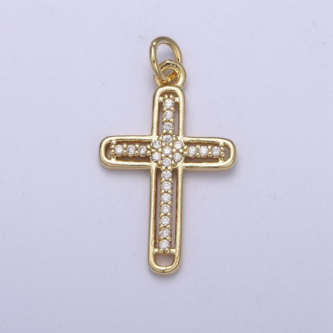 Dainty Cz Gold Cross Charm for Add on Religious Pendant C-672