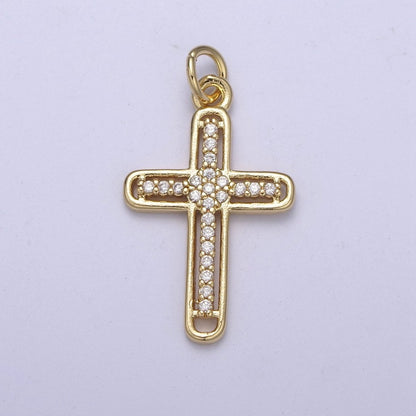 Dainty Cz Gold Cross Charm for Add on Religious Pendant C-672