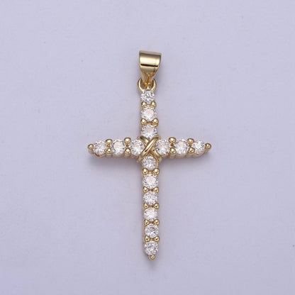 Dainty CZ Micro Pave Cross Pendant 14K Gold Filled Charm Cubic Zirconia Cross for Religious Jewelry Making H-399