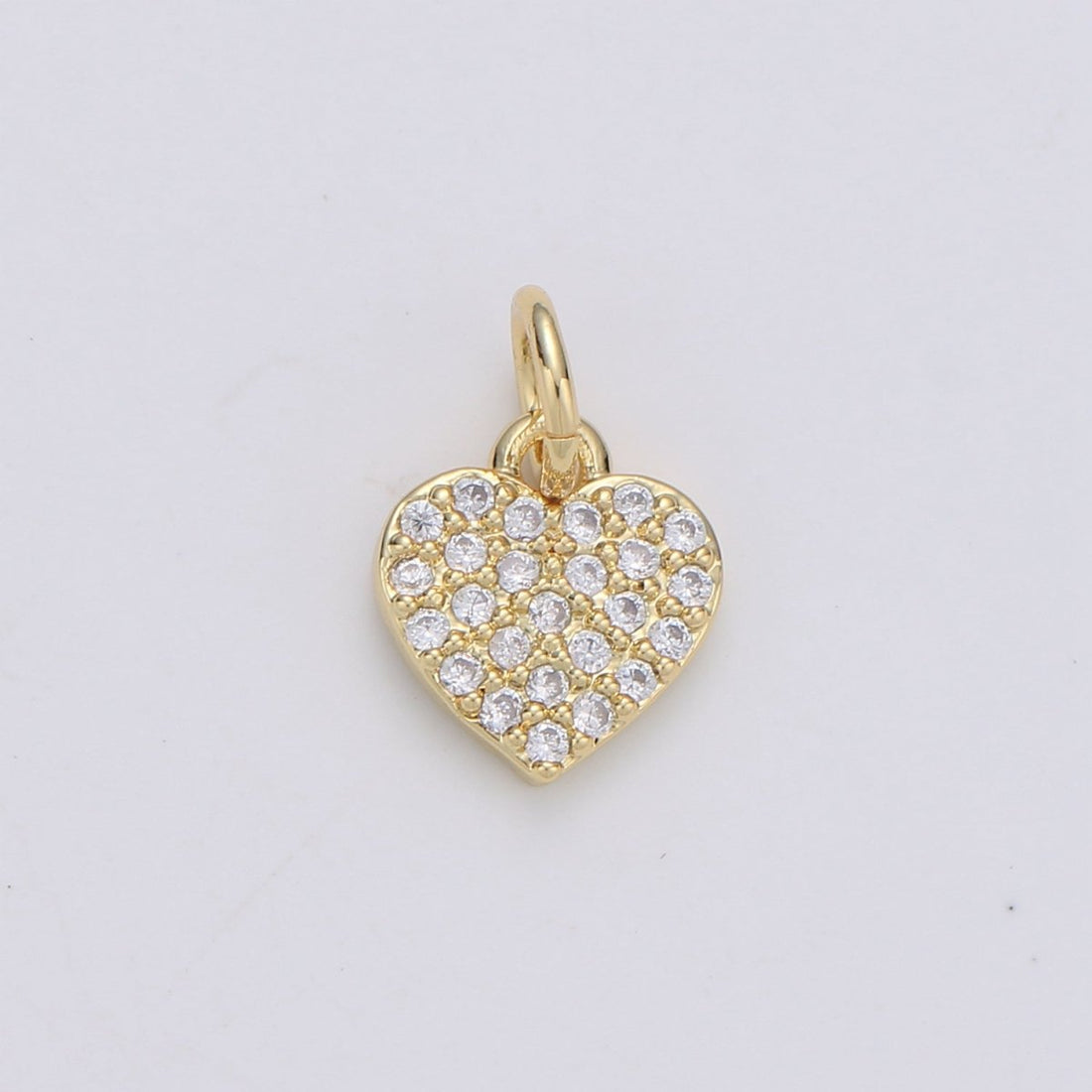 Dainty CZ Micro Pave Heart Pendant Charm, Cubic Zirconia Pave Heart Shape Charm Gold Filled Heart Charm 9mm x 8mm C-074