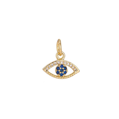 Dainty Delicate Tiny Evil Eye Charm Protection Necklace Micro Pave CZ Cubic Zirconia Blue Evil Eye Pendant 18kt Gold Filled / White Gold C-156