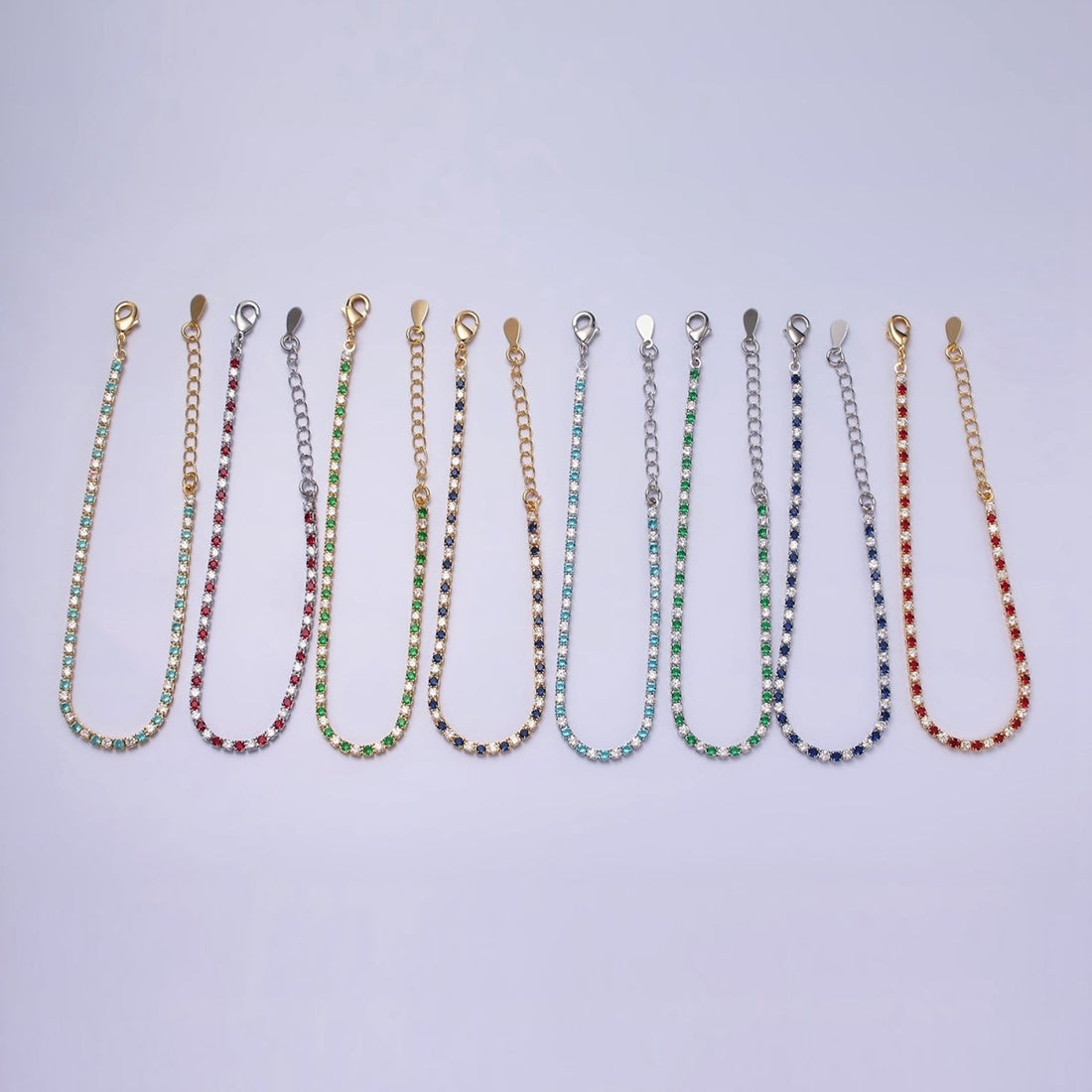 Dainty Diamond CZ Tennis Bracelet Blue Green Red Clear Cz Stone Tennis Bracelet | WA-1770 - WA-1777