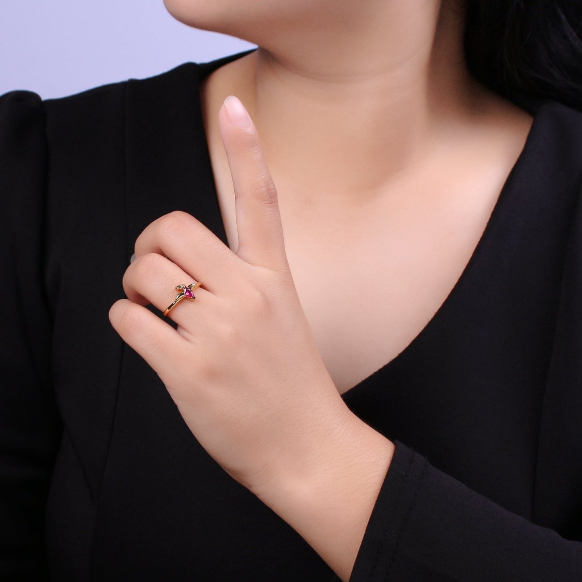 Dainty Dino Ring • Minimalist Dinosaurus Ring • Gold Open Adjustable Ring Cute Kawaii Dino U-151 ~ U-158